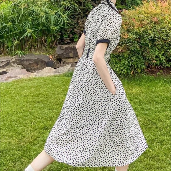 Dresses & Skirts - SERIOUS ZIZIFE French Retro Yamamoto Style Black & White Floral Midi Dress Sz M